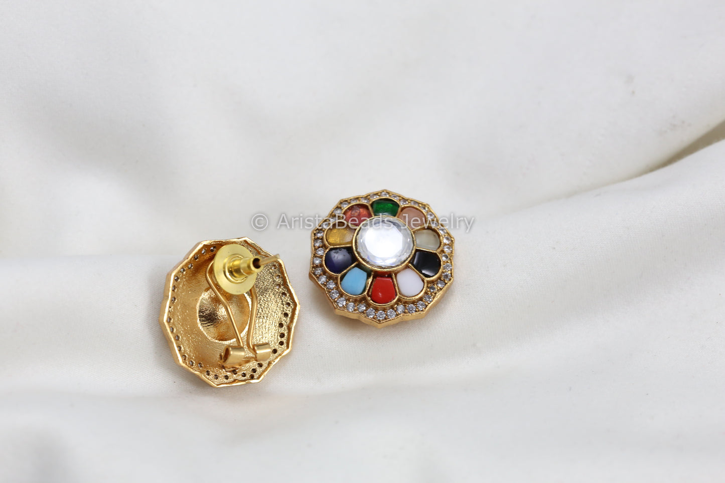 Navratran Stones & Uncut Polki Studs