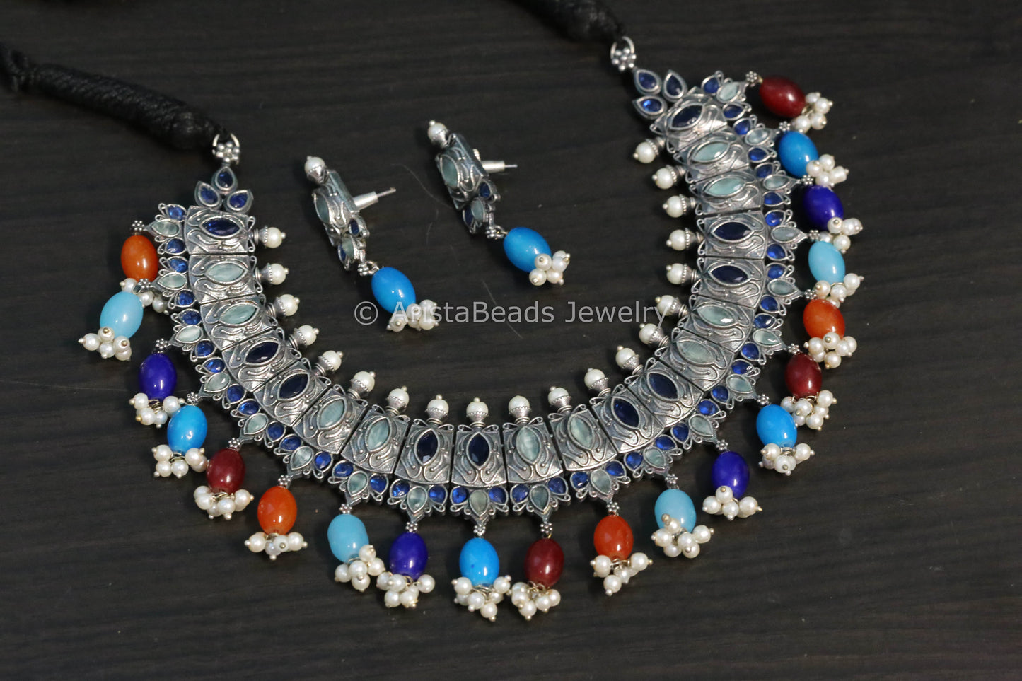 Silver Look Mint Blue Necklace Set