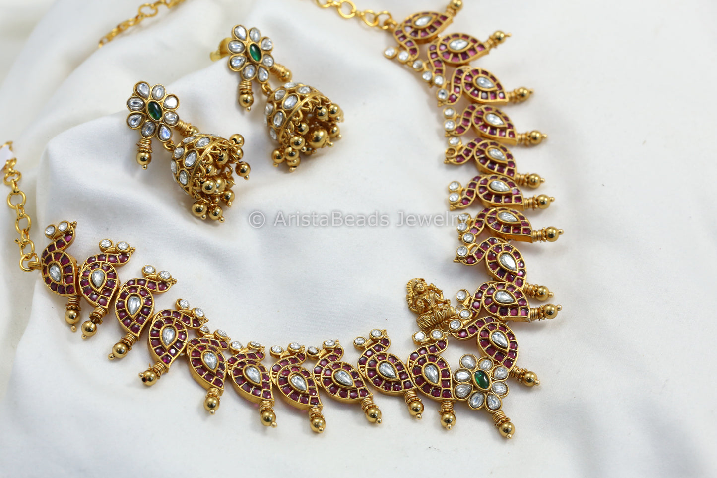 Kemp & Kundan Polki Necklace Set - Ruby