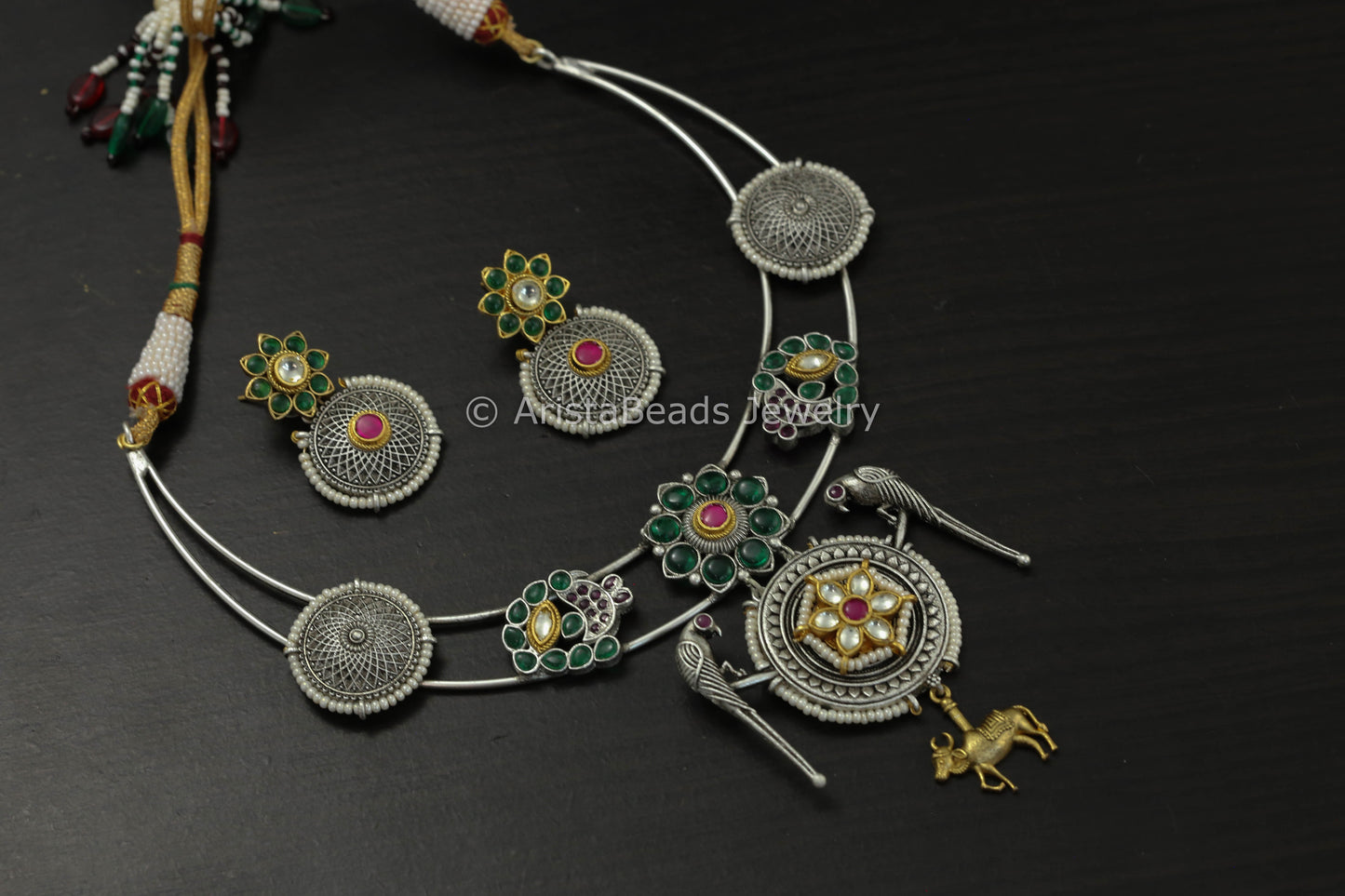Dual Tone Kundan Pota Necklace Set