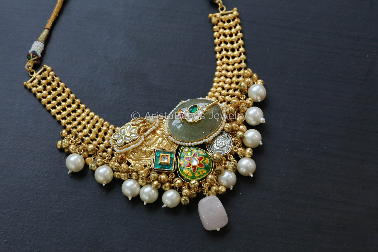 Gold Polish Kundan & Fluorite Necklace