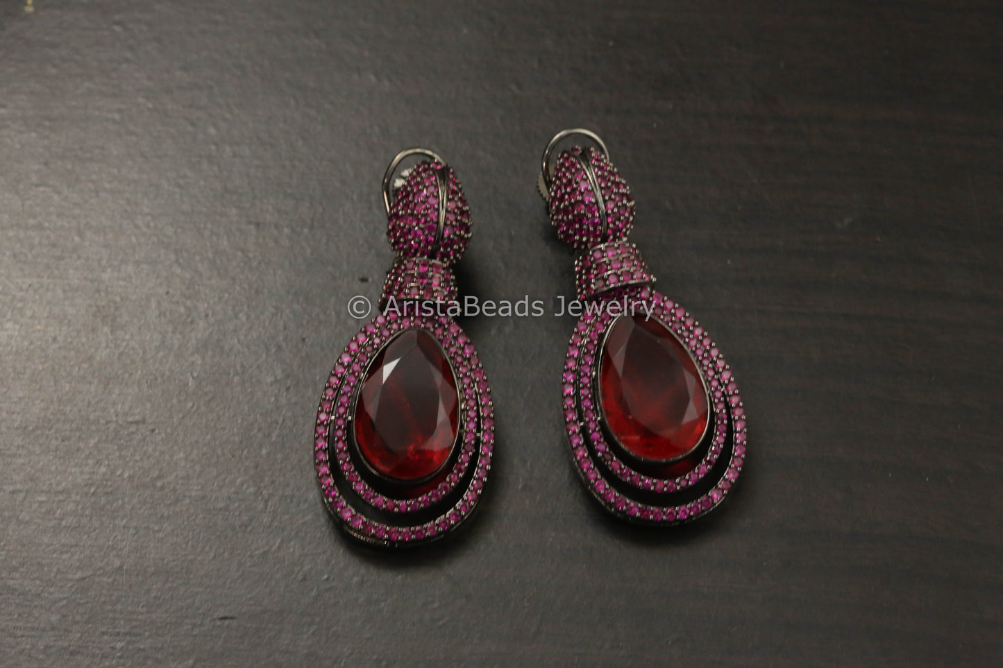 Victorian CZ & Doublet Earrings - Ruby