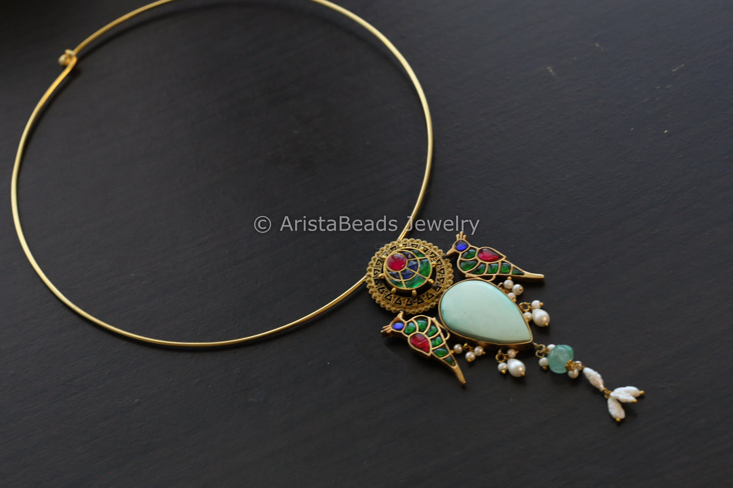 Silver Replica Larimar Jadau Hasli Necklace