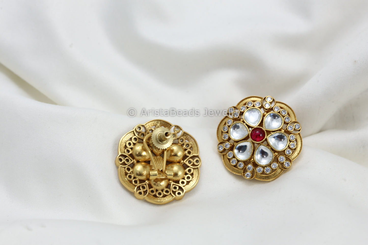 Large Uncut Kundan CZ Studs - Ruby