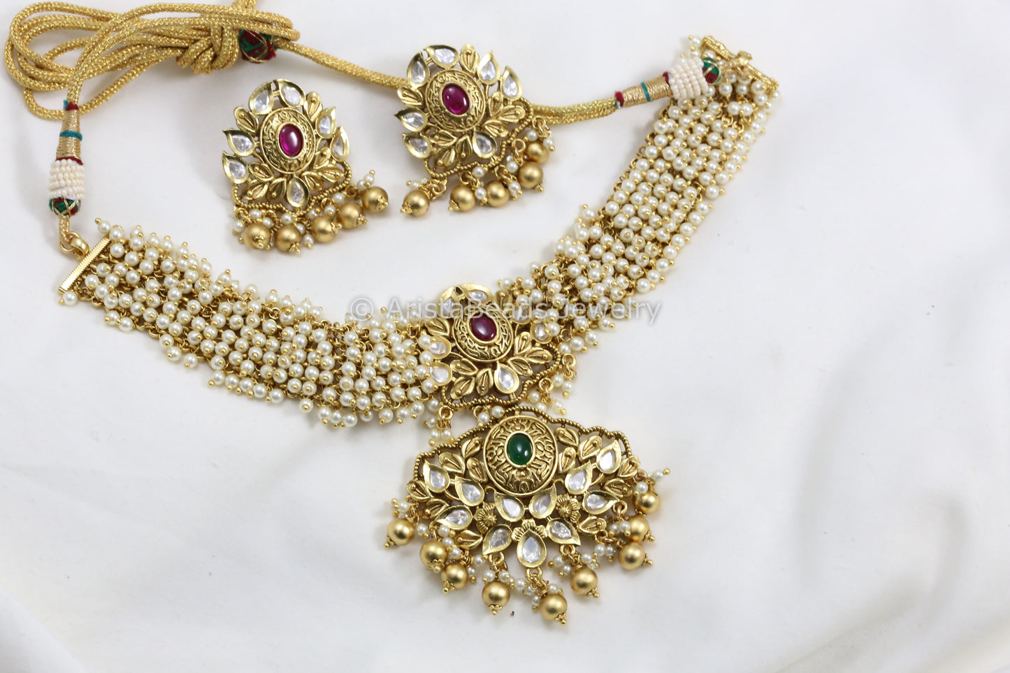 Kundan & Pearl Guttapusalu Necklace Set - Multi