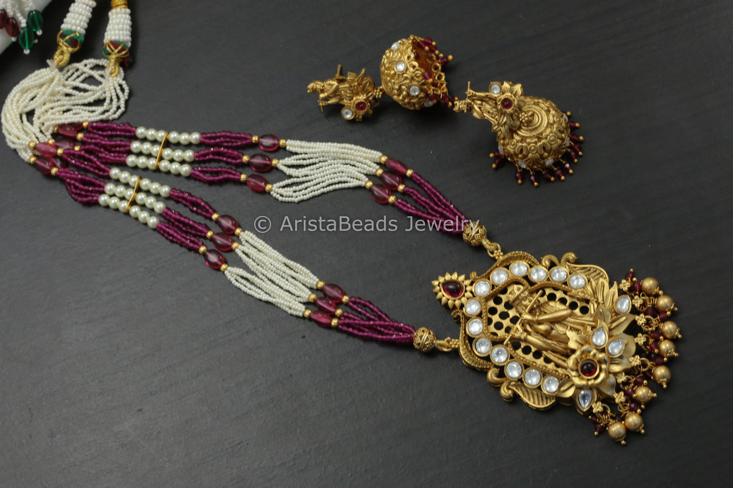 Shri Krishna Kundan Polki Necklace Set - Ruby