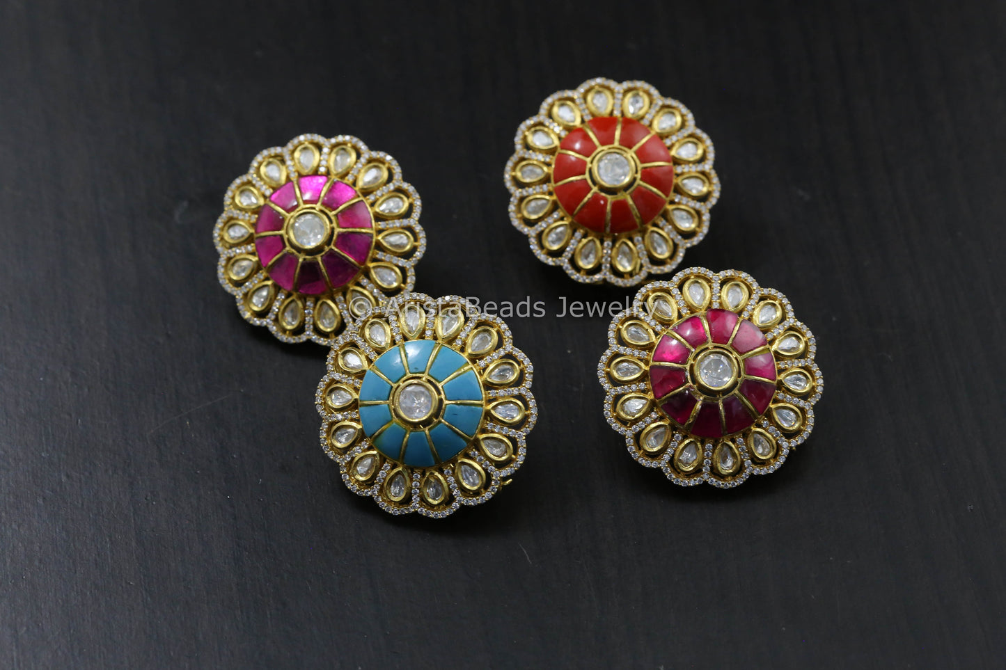 Extra Large Premium Quality Kundan, CZ & Polki Studs