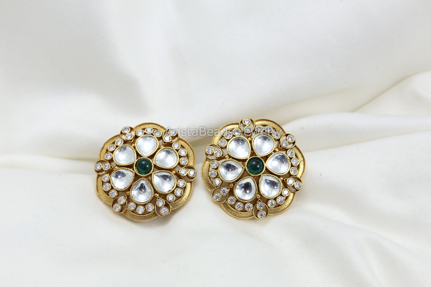 Large Uncut Kundan CZ Studs - Green