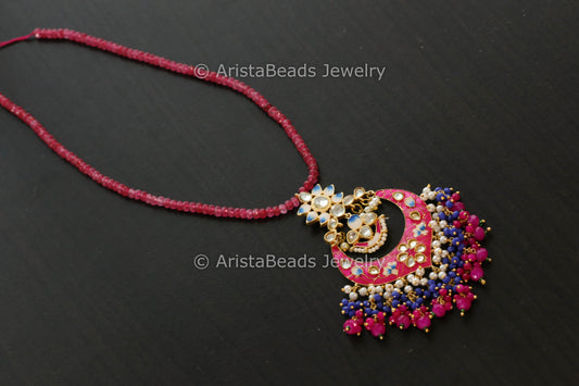Handmade Mala Necklace With Enamel Pendant - Pink