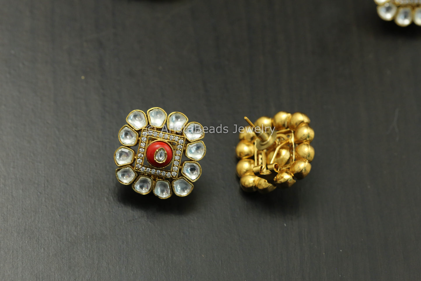 Uncut Moissanite Polki & Semiprecious Stones Studs