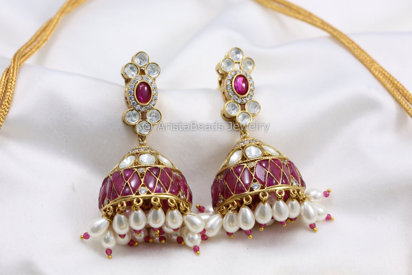 Moissanite Kundan Polki & Pota Stone Choker Set - Ruby