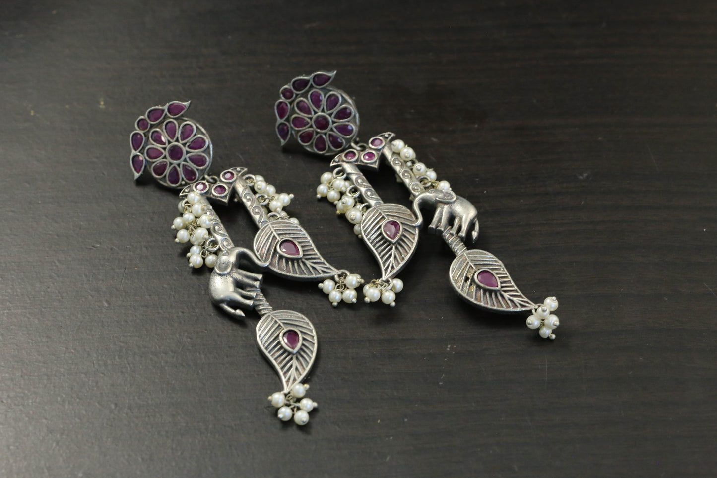 Ruby Silver Look CZ Earrings