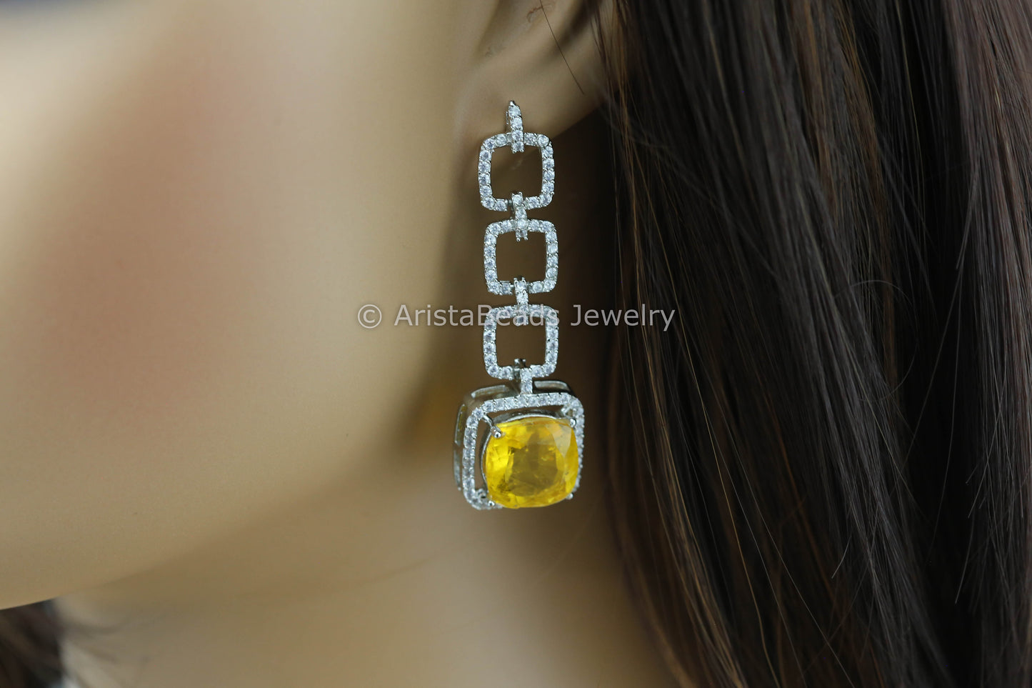 Yellow Doublet & CZ Earrings