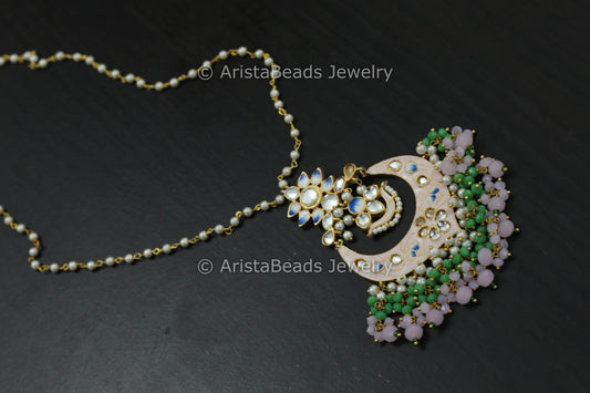 Handmade Mala Necklace With Enamel Pendant - Blush Pink