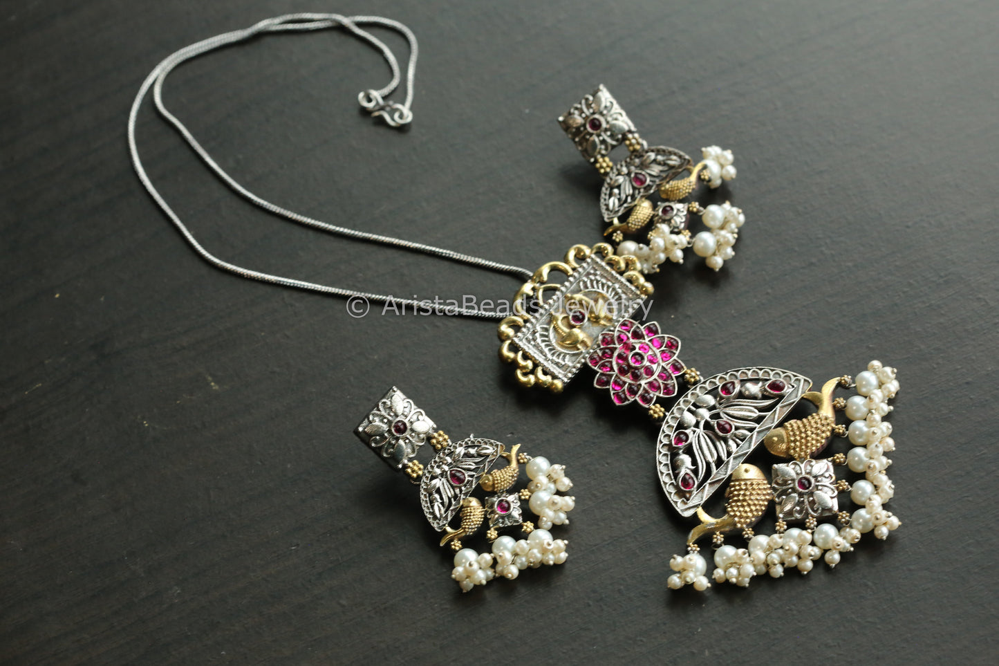Dual Tone Fish Necklace - Ruby