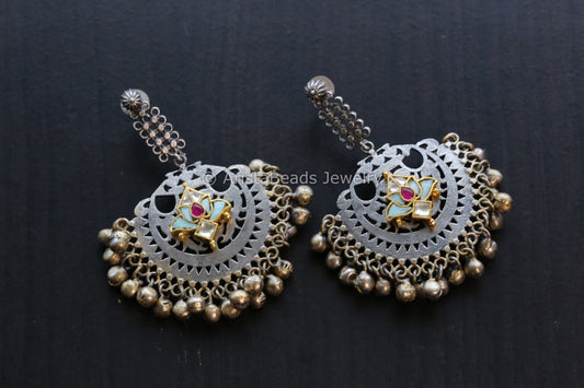Large Kundan Motif Dual Tone Earrings
