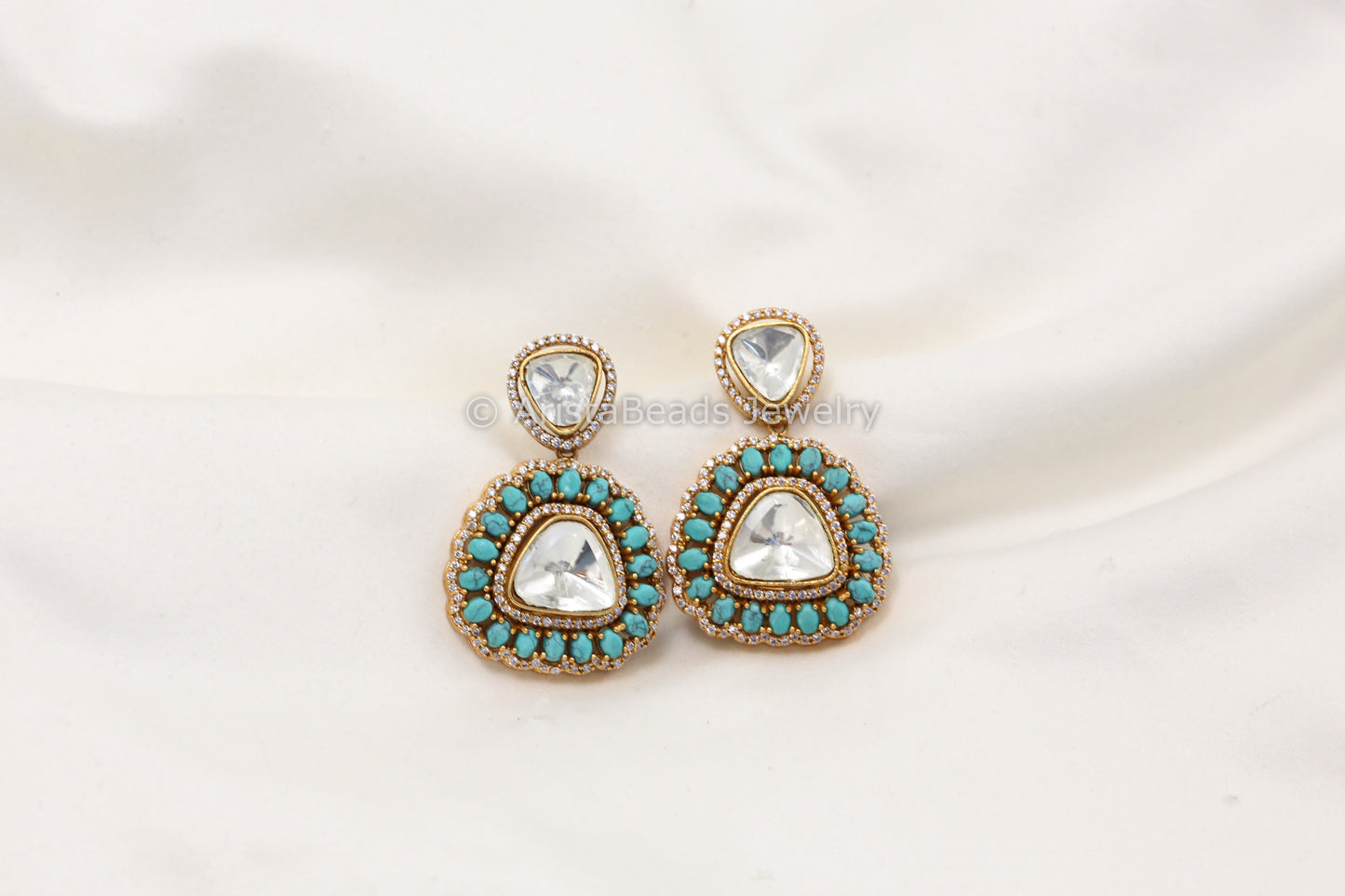 Turquoise Uncut Kundan& Micro CZ Earrings