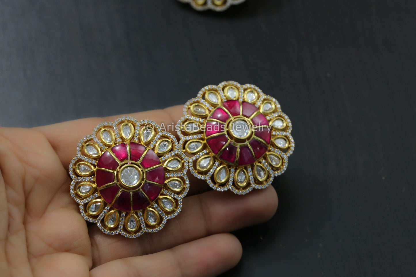 Extra Large Premium Quality Kundan, CZ & Polki Studs