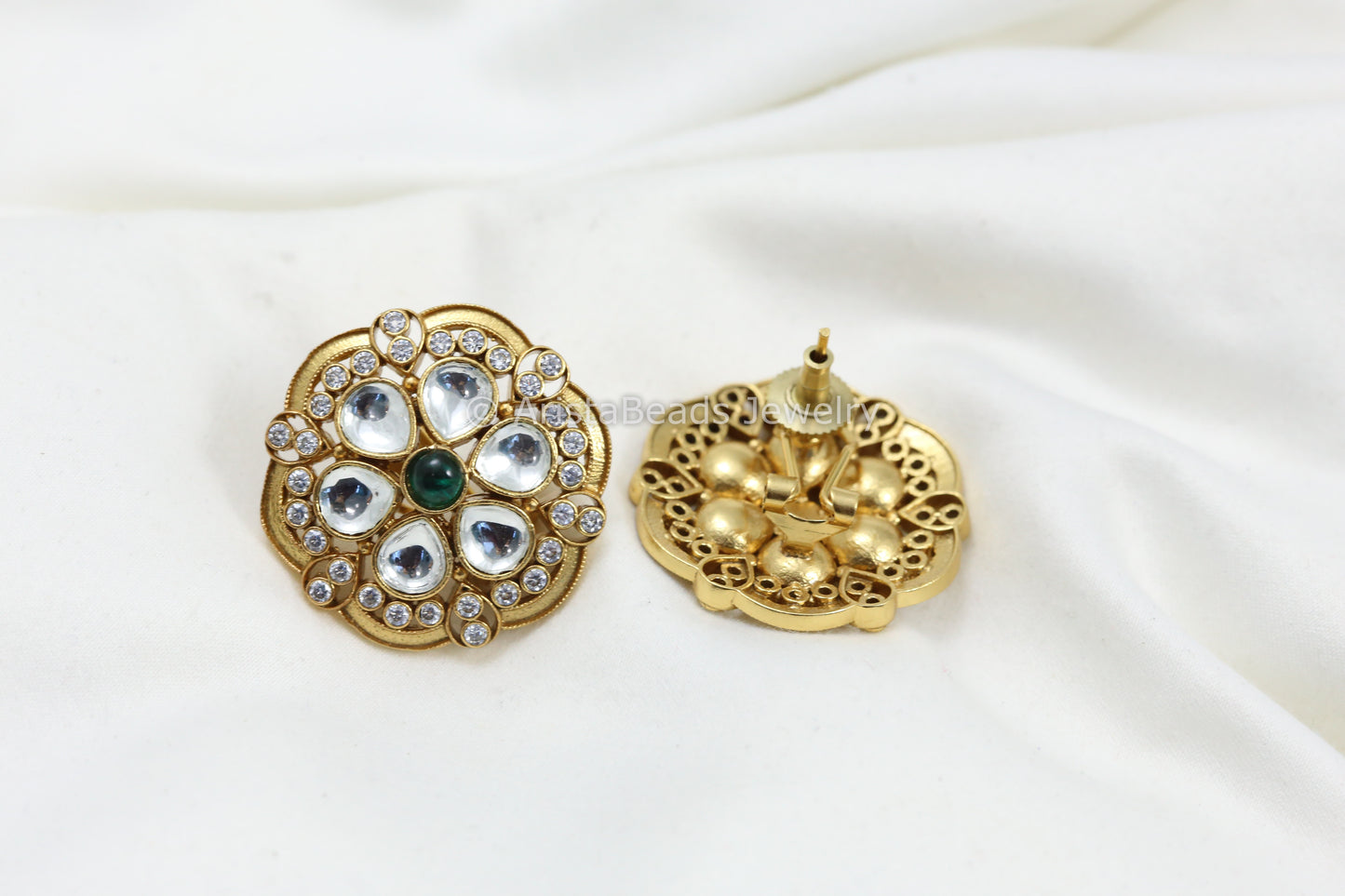 Large Uncut Kundan CZ Studs - Green