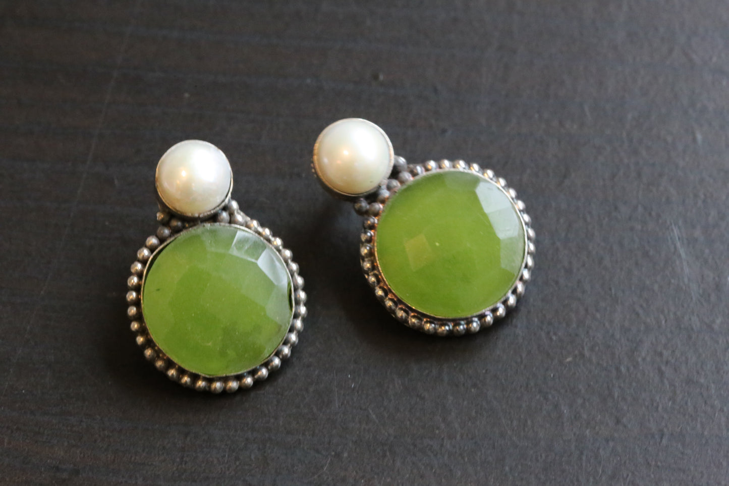 Semiprecious Stone & Real Pearl Studs