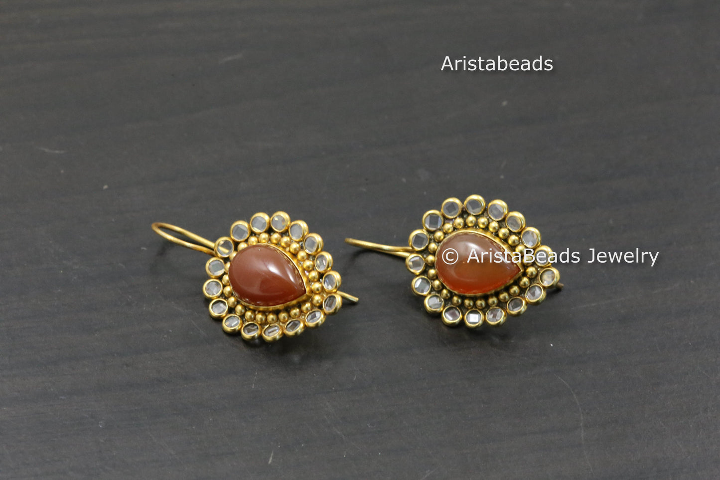 Carnelian & Polki 925 Silver Earrings
