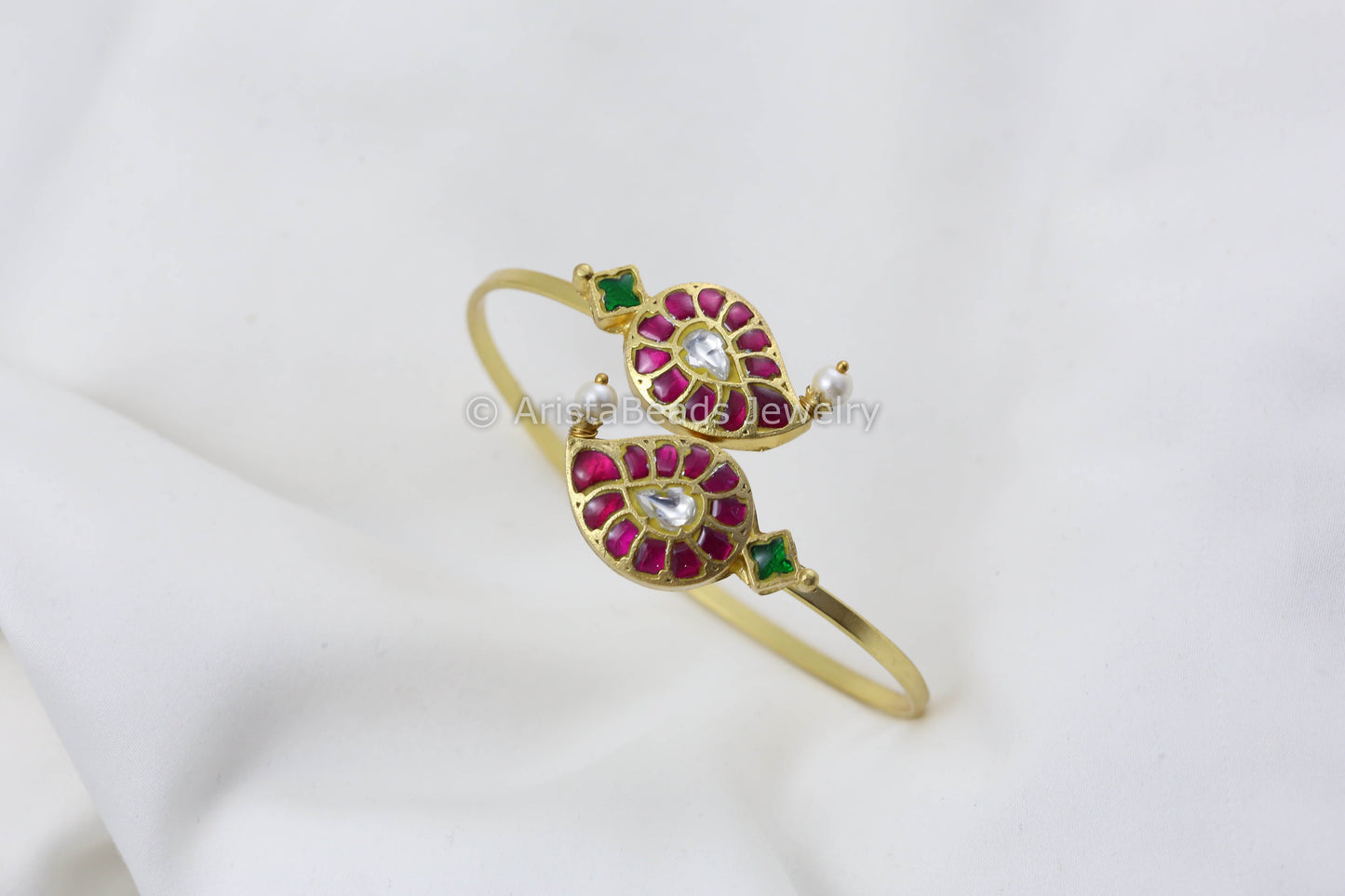 Adjustable Jadau Kundan Paisley Bracelet - Ruby