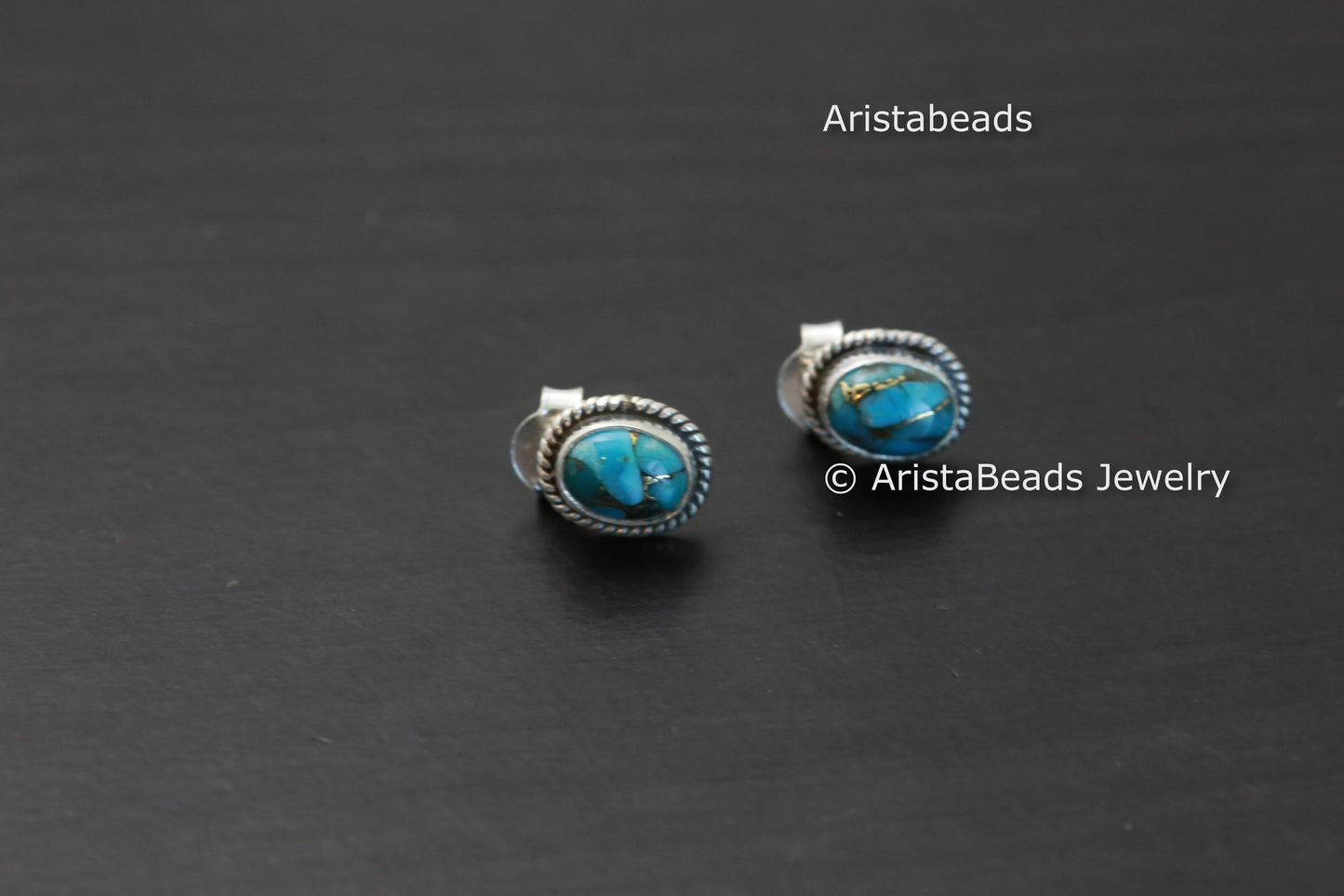 Dainty Sterling Silver Copper Turquoise Studs