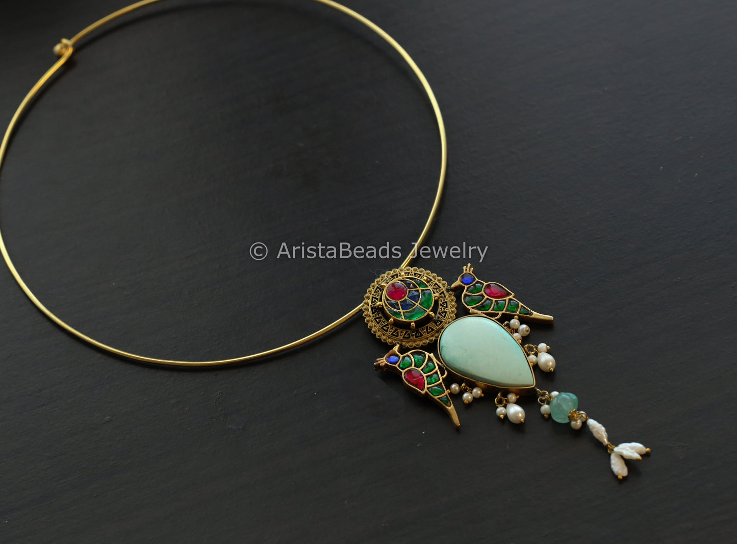 Silver Replica Larimar Jadau Hasli Necklace