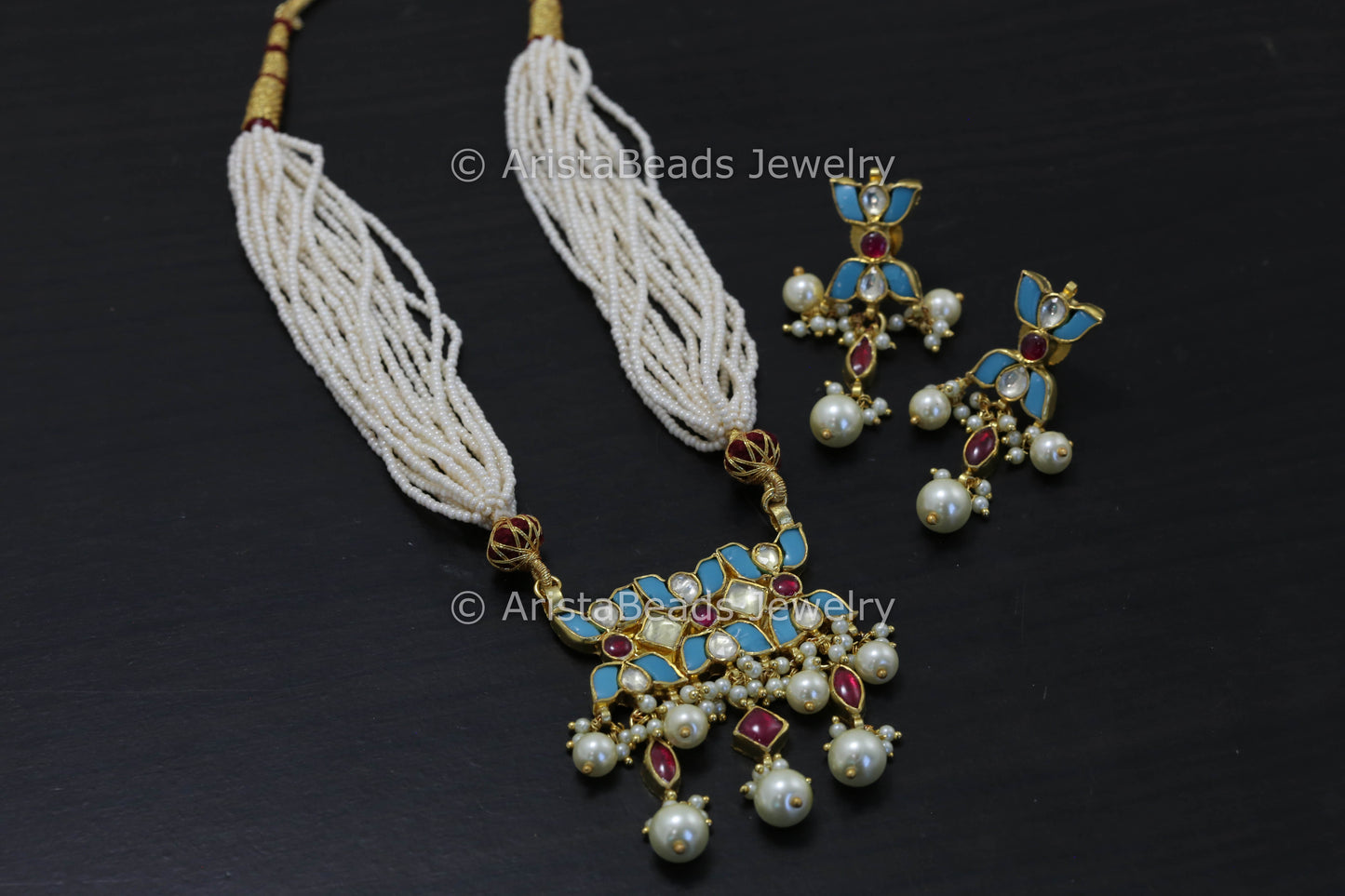 Dainty Pachi Kundan Necklace Set - Turquoise