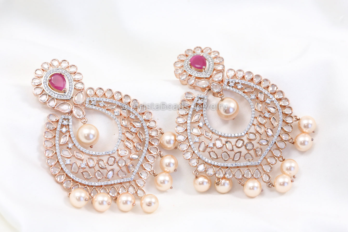 Extra Large Rose Gold Polki Chandbaali