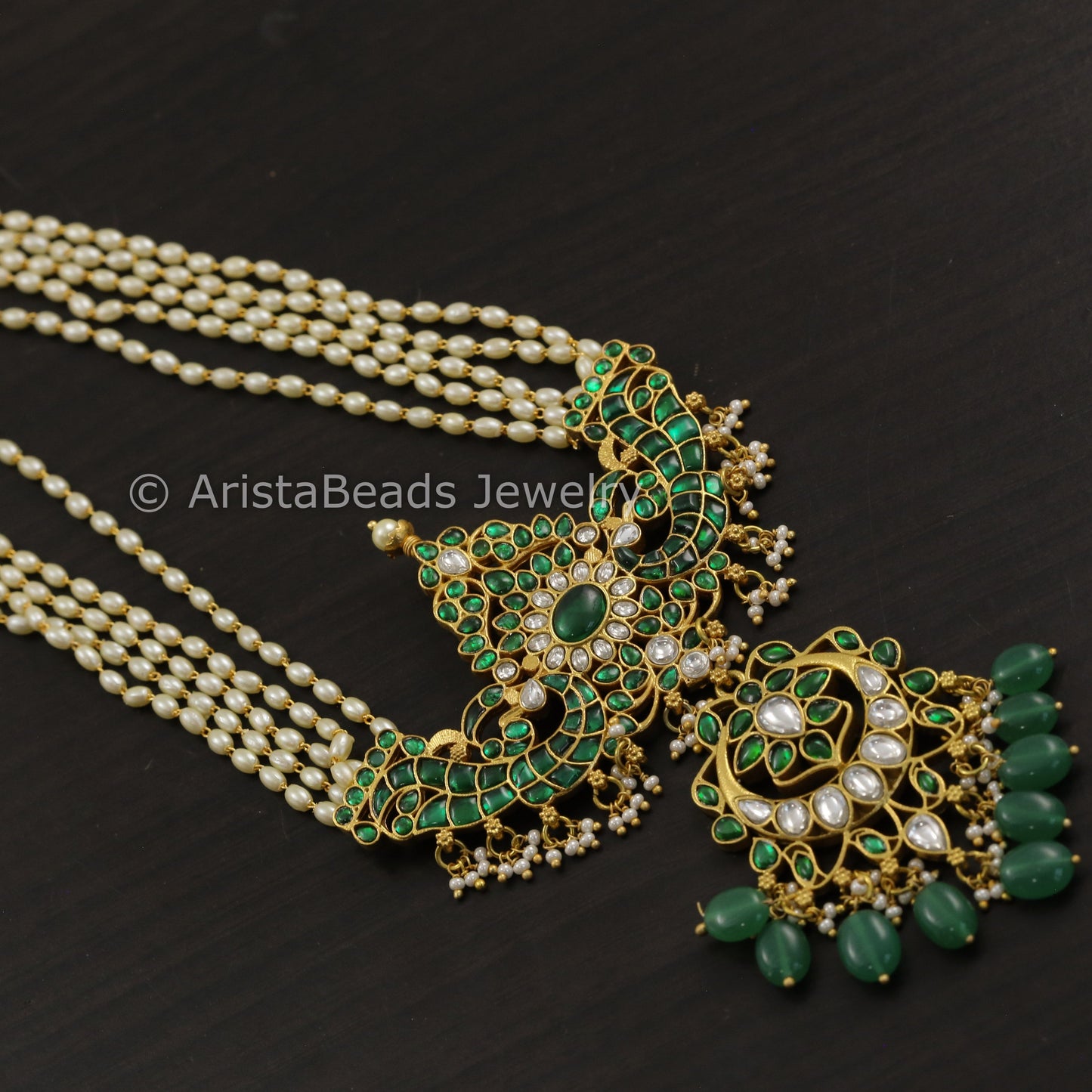 Emerald Jadau Kundan Long Haram -Green Drops