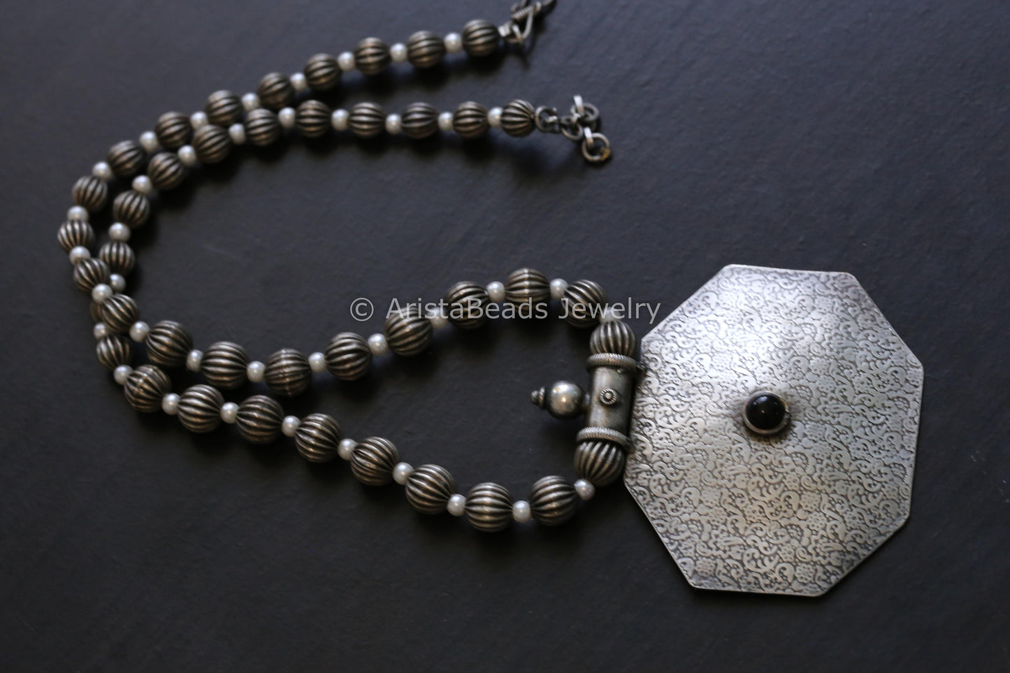 Handmade Silver Look Beaded Necklace - Style 1