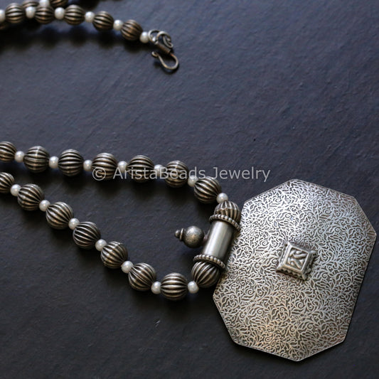 Handmade Silver Look Beaded Necklace - Style 3