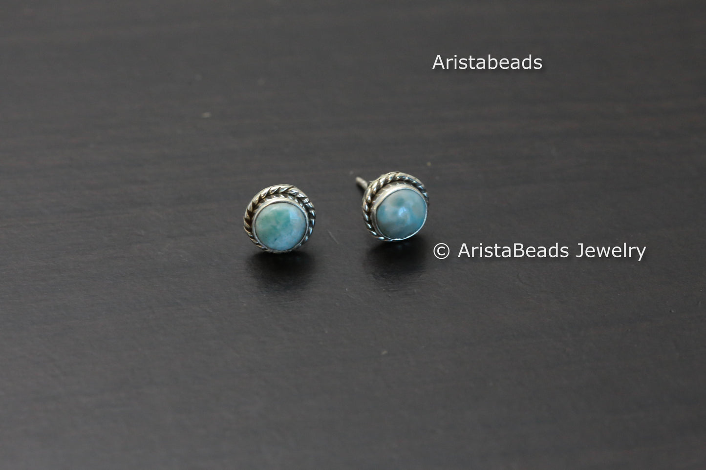 Dainty Sterling Silver Larimar Studs