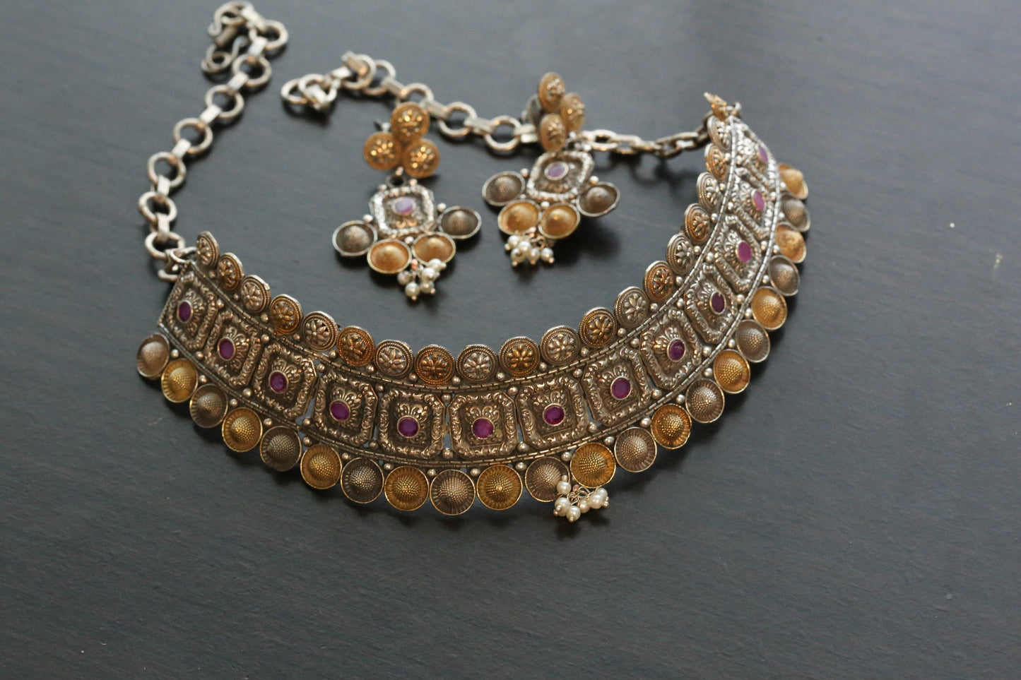 Dual tone Gulband Choker Set- Ruby