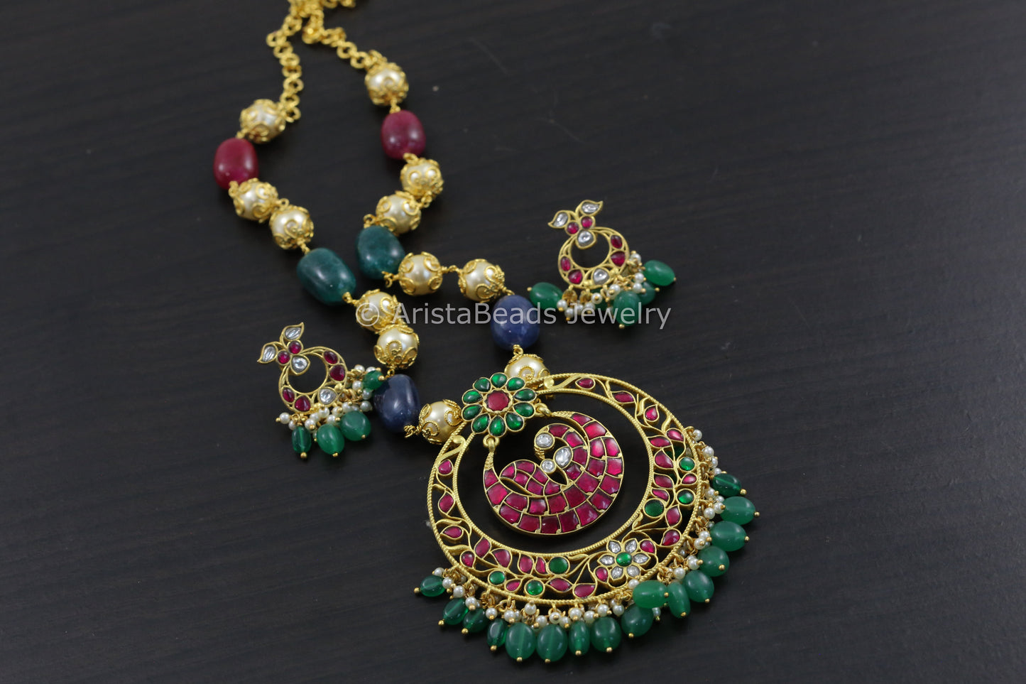 Jadau Kundan Pendant Set In Multicolor Beads