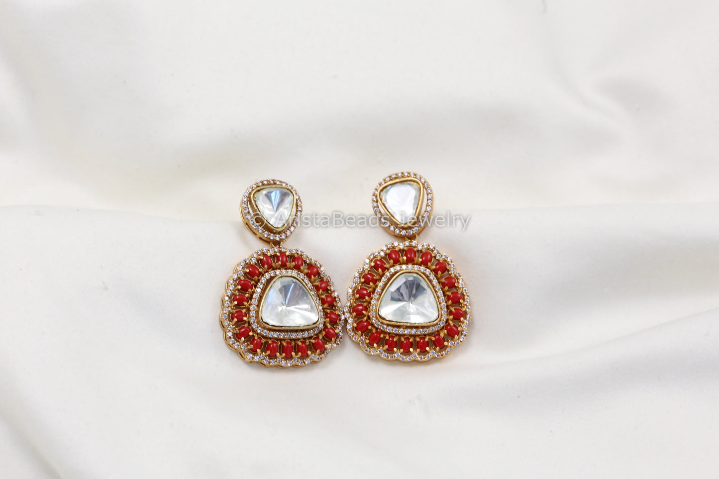 Coral Uncut Kundan& Micro CZ Earrings
