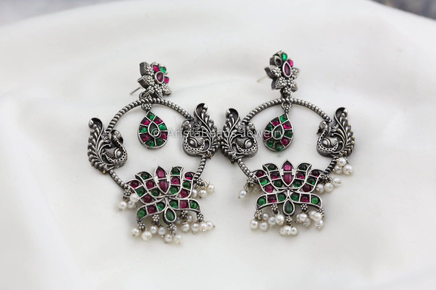 Silver Look Alike Chandbaali - Multi