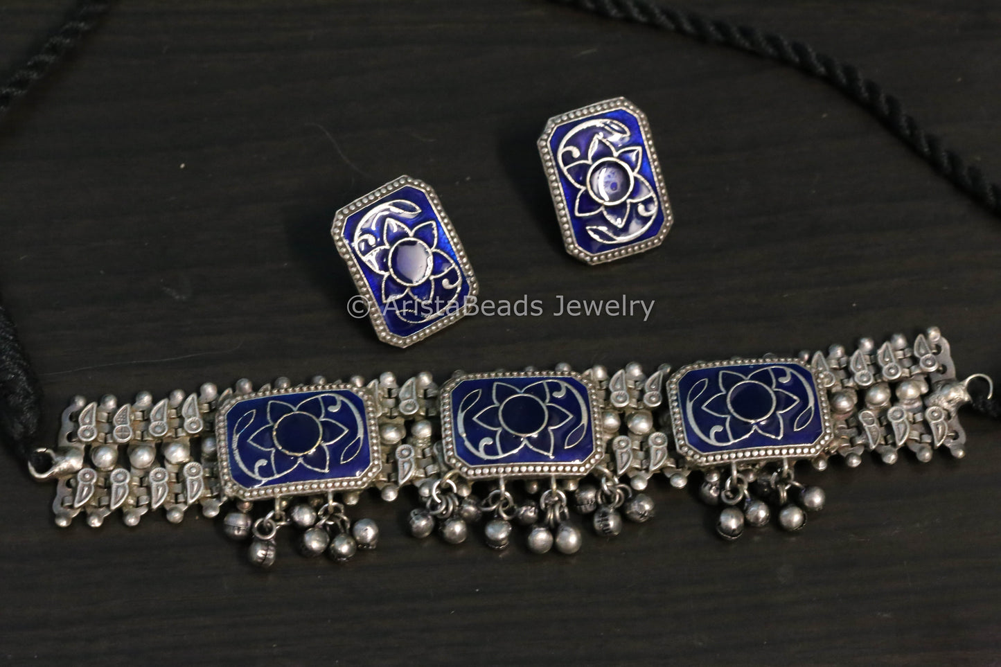 Blue Enamel Choker Necklace Set
