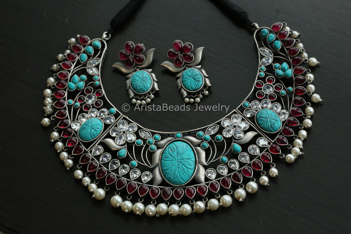 Large Hasli Necklace Set- Turquoise Ruby