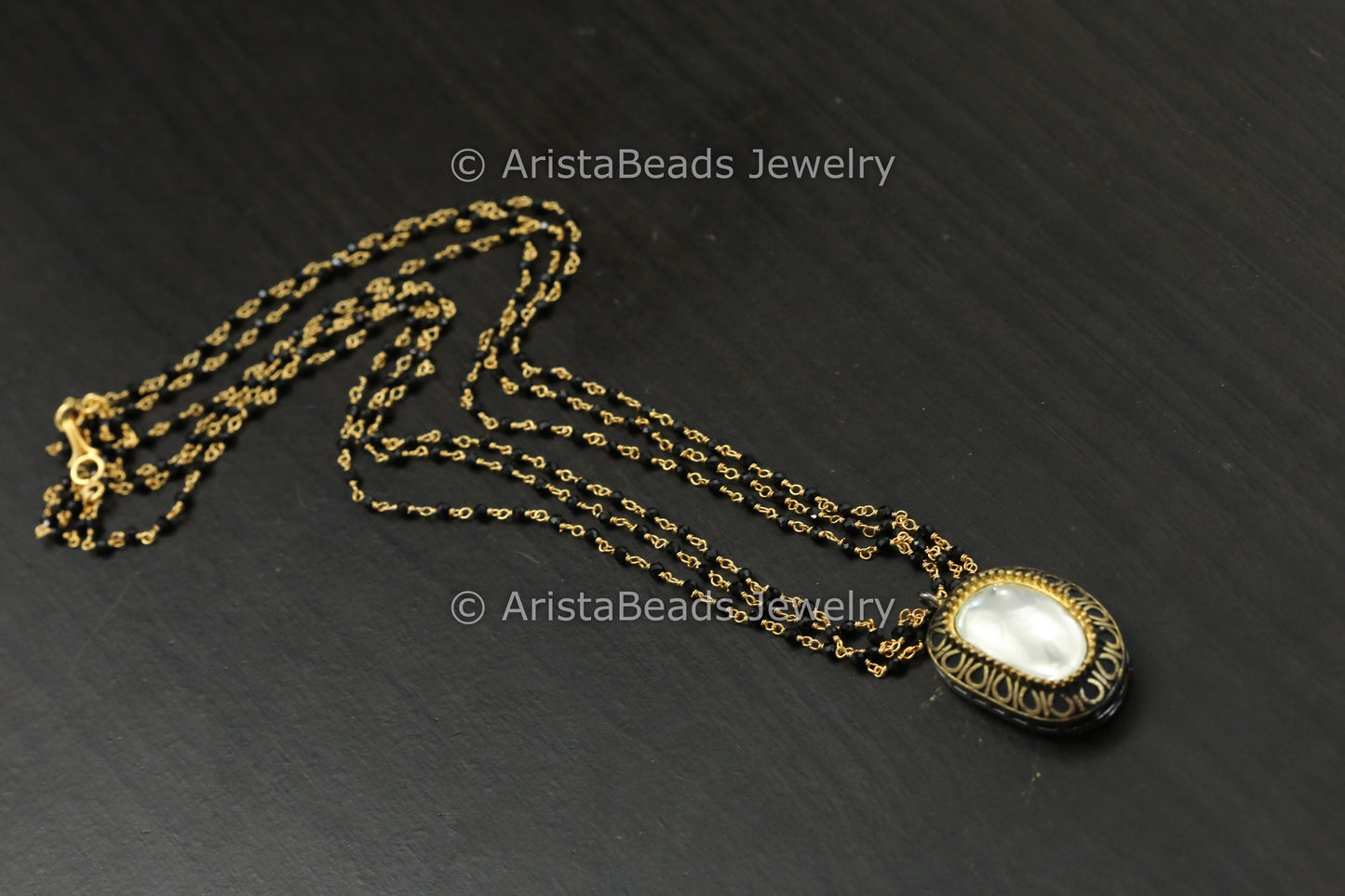 3 Strands Dainty Kundan Polki Pendant Necklace