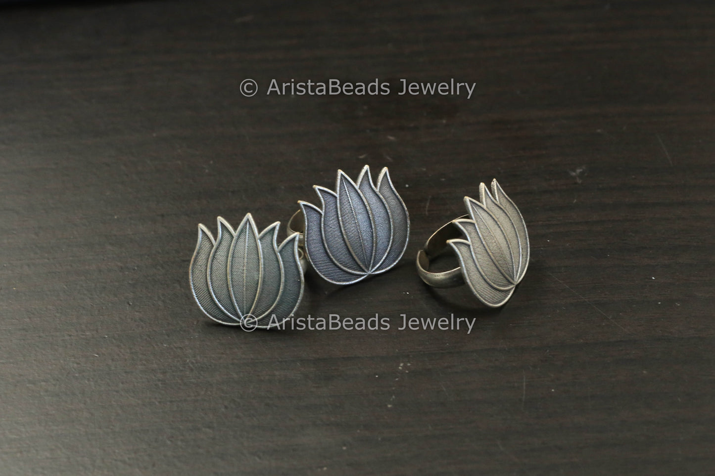 Oxidized Lotus Adjustable Ring