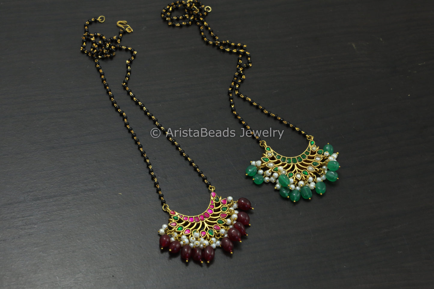Dainty Jadau Kundan Black Bead Necklace