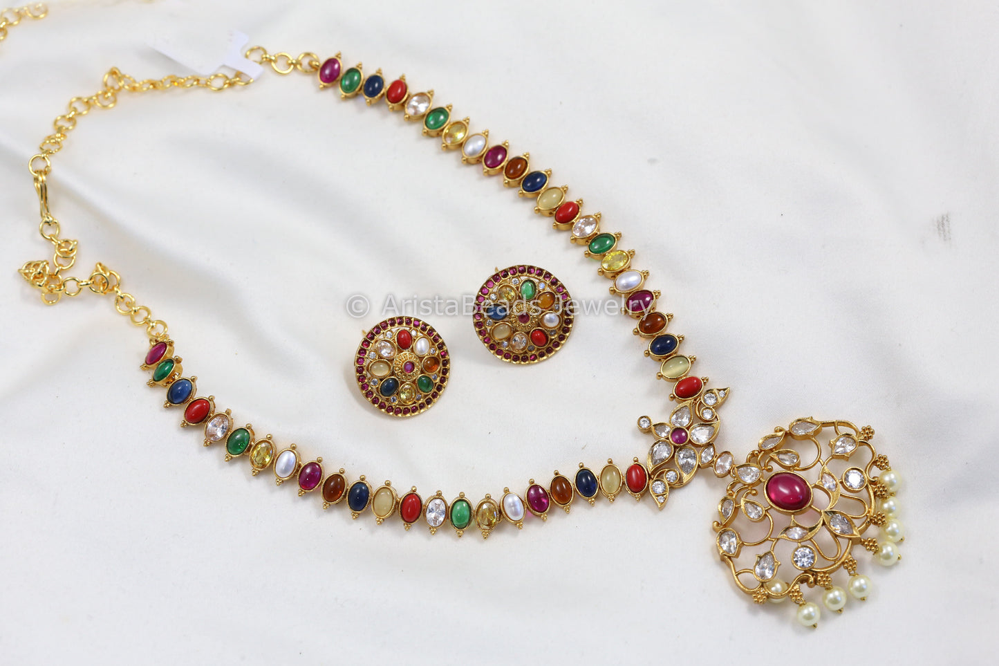 Kemp & CZ Navratna Necklace Set