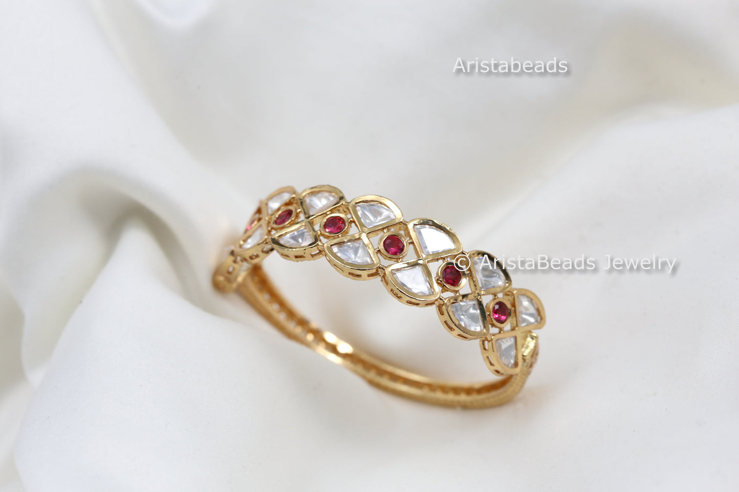 Premium Uncut Polki Bracelet (Openable) - Ruby