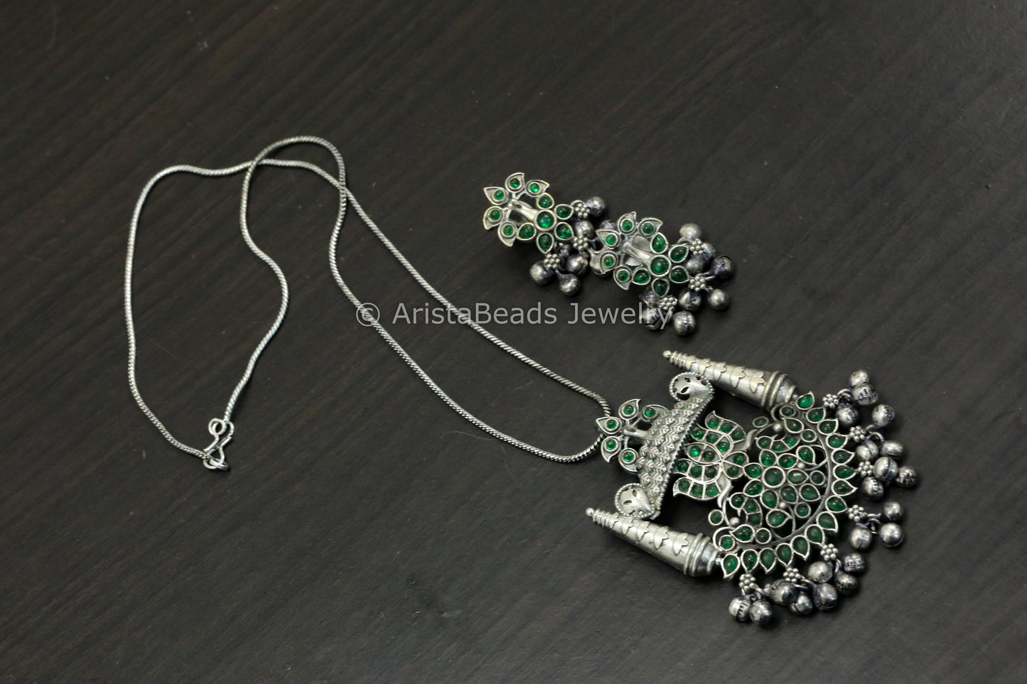 Dainty Kemp Stone Pendant Set- Green