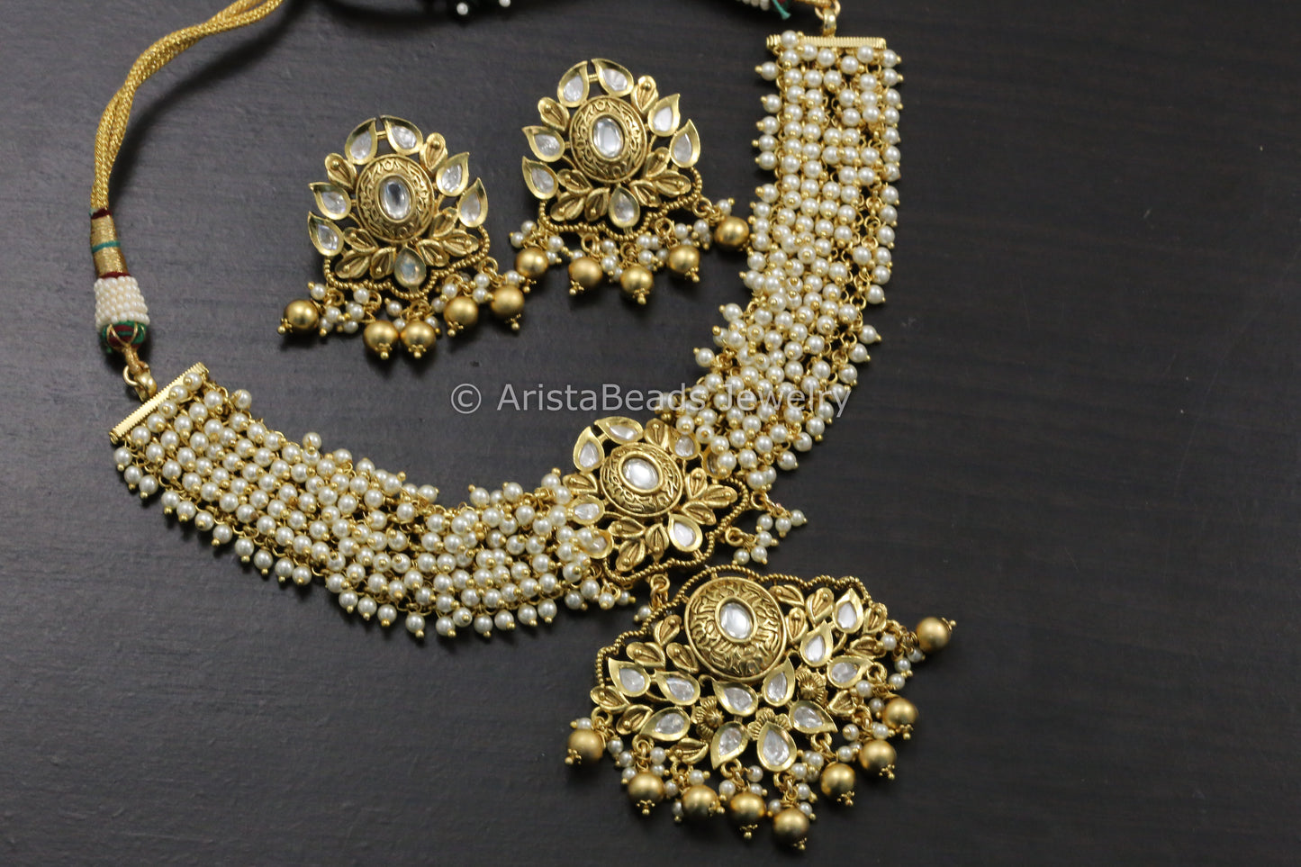 Kundan & Pearl Guttapusalu Necklace Set - Clear