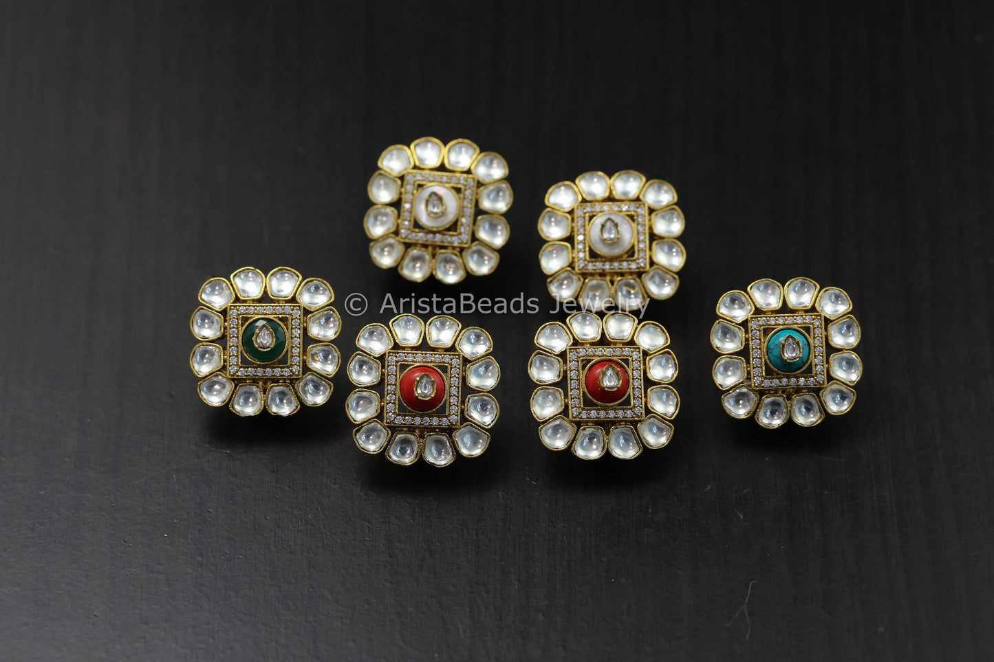 Uncut Moissanite Polki & Semiprecious Stones Studs
