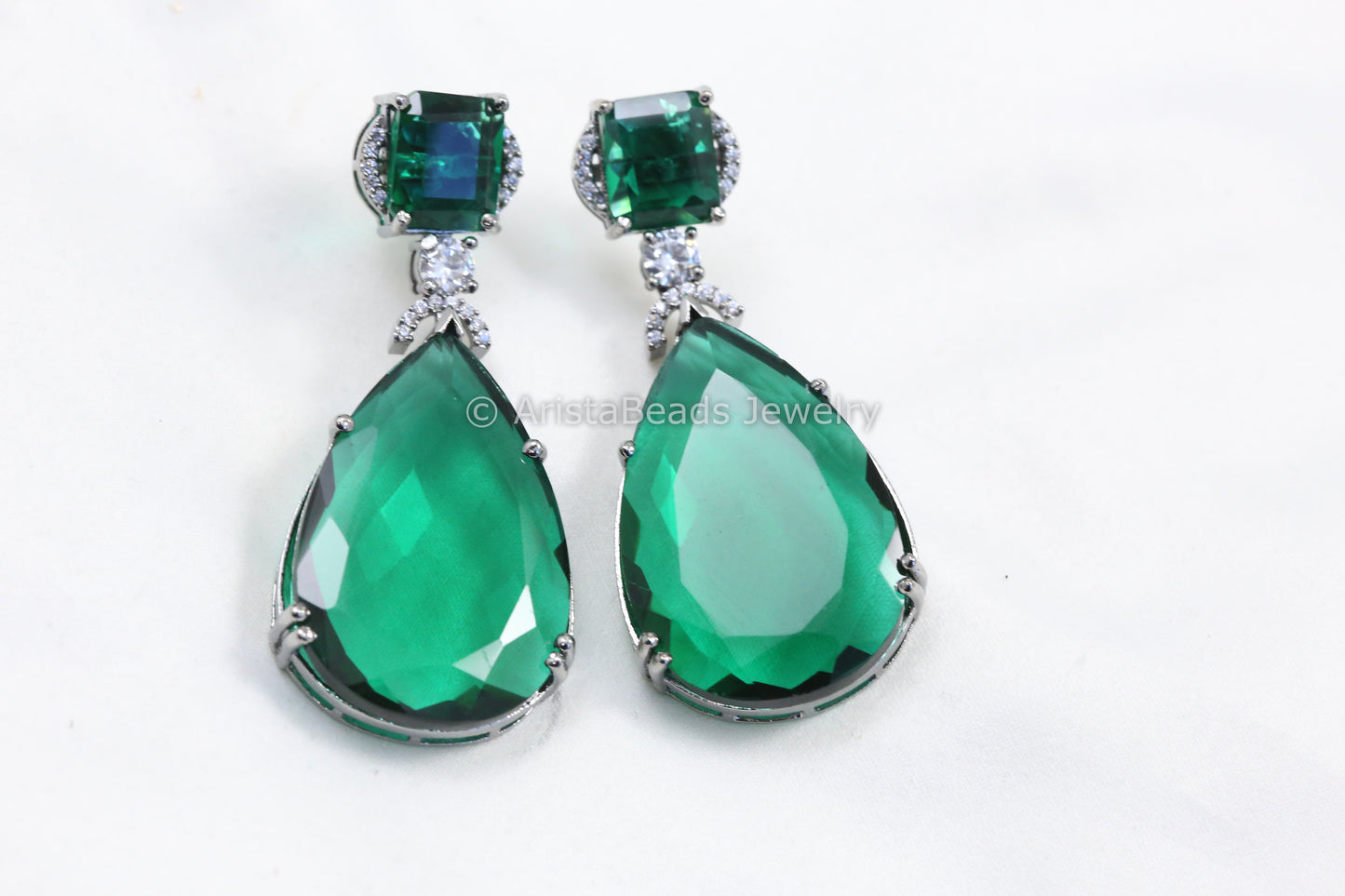 Green Hydro & CZ Earrings