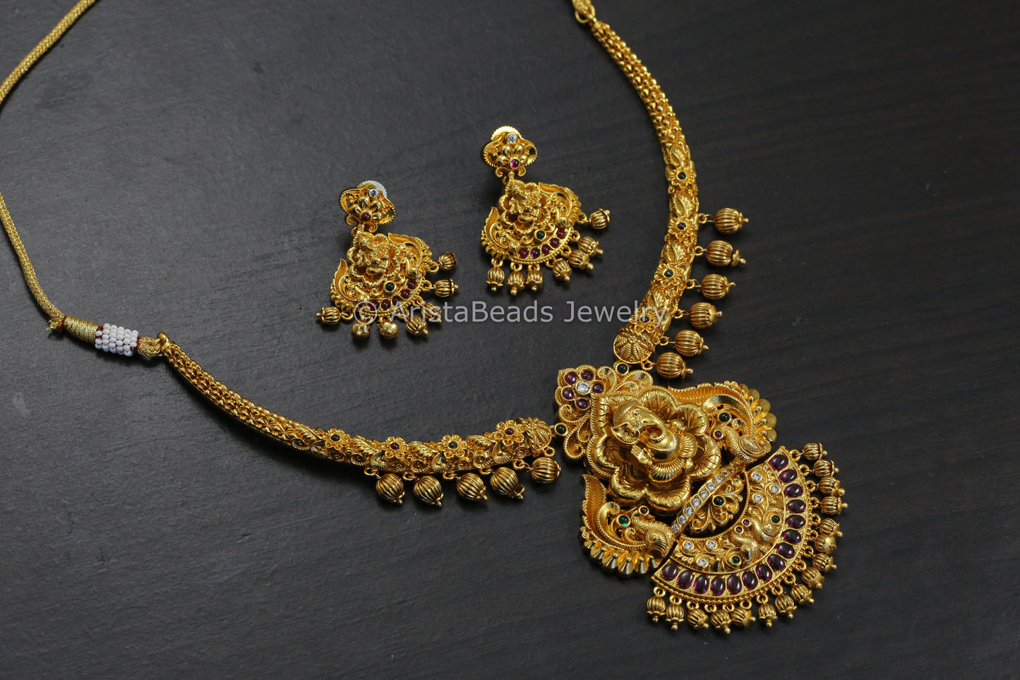 Gram Gold Nakshi Ganesha Hasli Necklace Set